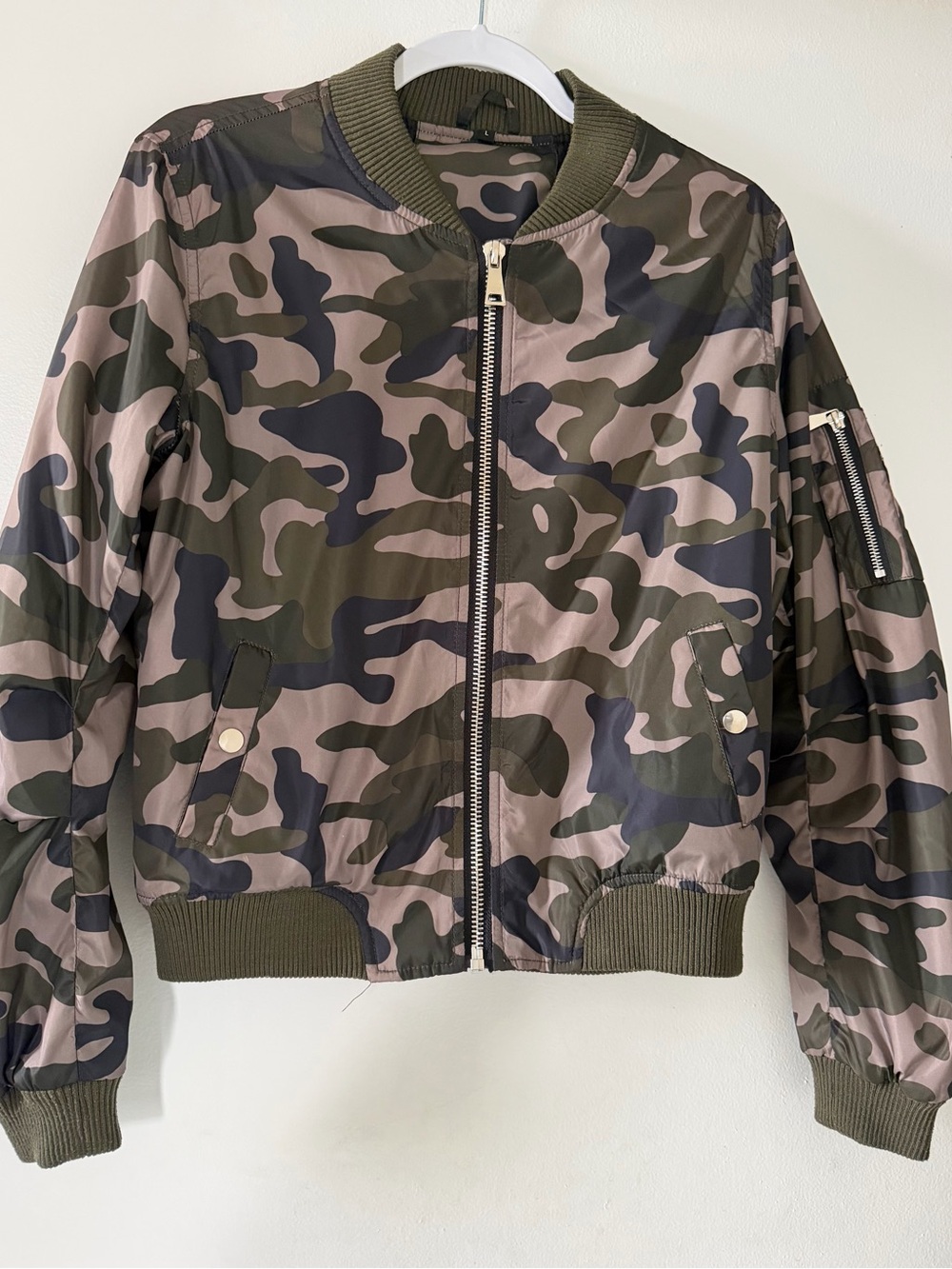Camouflage Bomber Jacket in Olive and Taupe